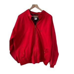 Izod Harrington Jacket XL Red Plaid Lined Full Zip Mock Neck Vintage Style